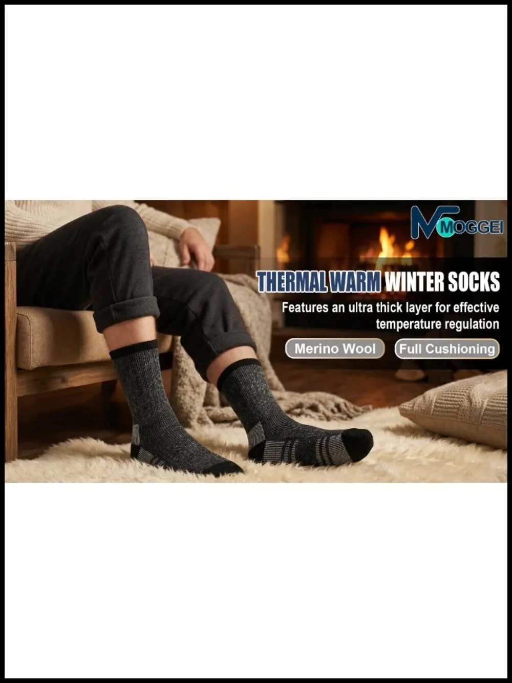 Merino Wool Thermal Men's Crew Socks 4-Pack | Extra Warm Thick Cushioned Hiking